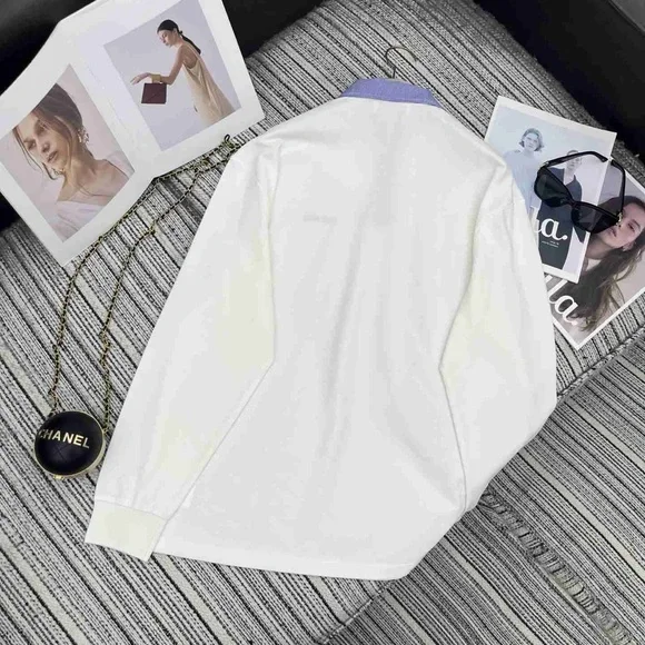 Miu Miu Women's White Long-Sleeve T-Shirt with Collar - Picture 2 of 8